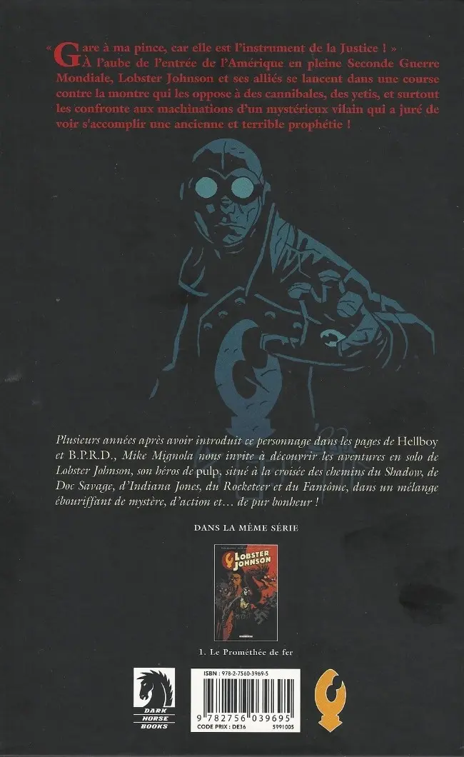 Verso de l'album Lobster Johnson Tome 1 Le Prométhée de fer
