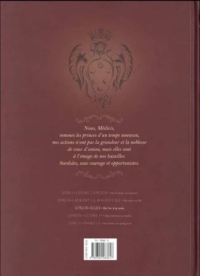 Verso de l'album Médicis Tome 3 Jules - De l'or à la croix