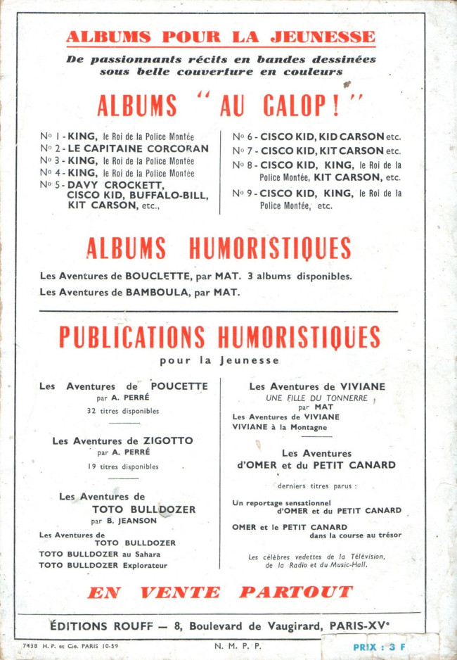 Verso de l'album Les aventures d'Omer et du petit Canard Album N° 1