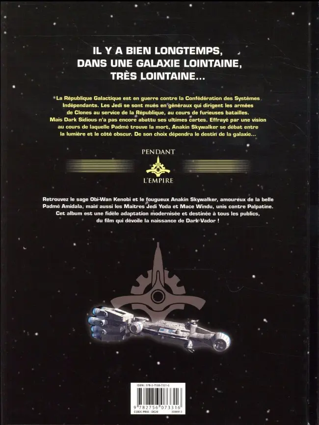 Verso de l'album Star Wars Tome 3 La Revanche des Sith