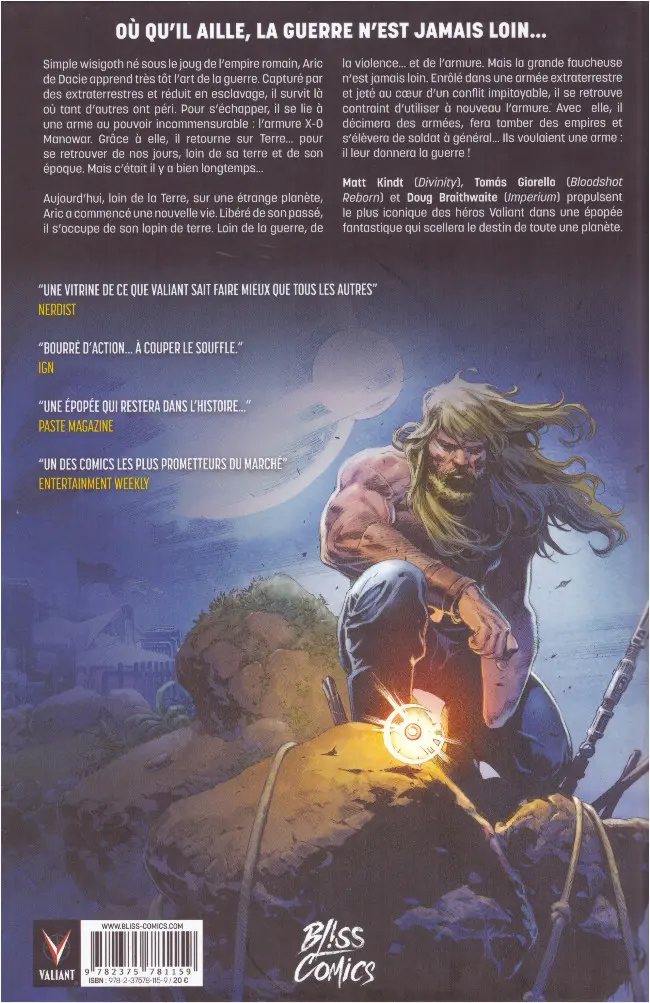 Verso de l'album X-O Manowar Tome 1 De soldat à général