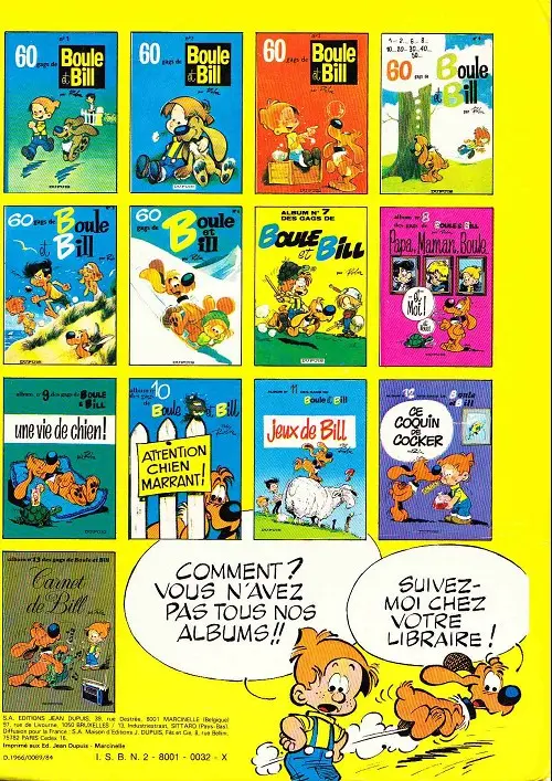 Verso de l'album Boule & Bill Tome 3 60 gags de Boule et Bill