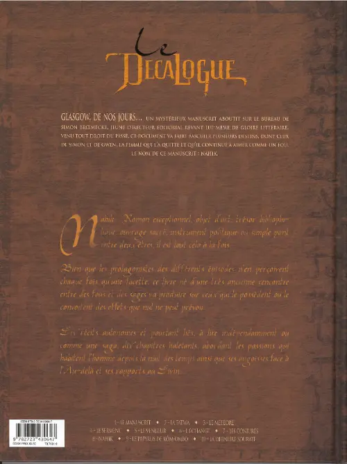 Verso de l'album Le Décalogue Tome 1 Le manuscrit