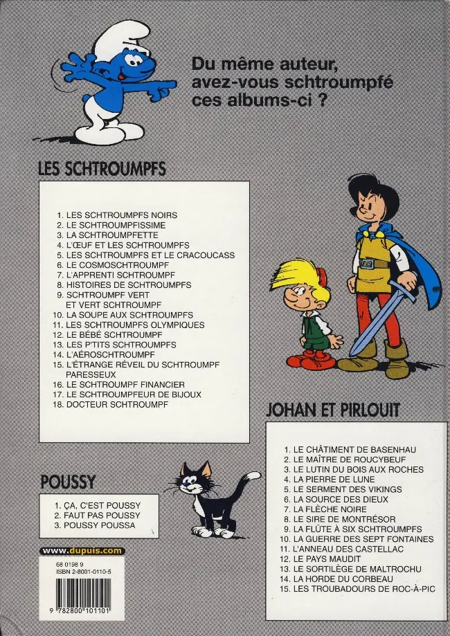 Verso de l'album Les Schtroumpfs Tome 3 La Schtroumpfette