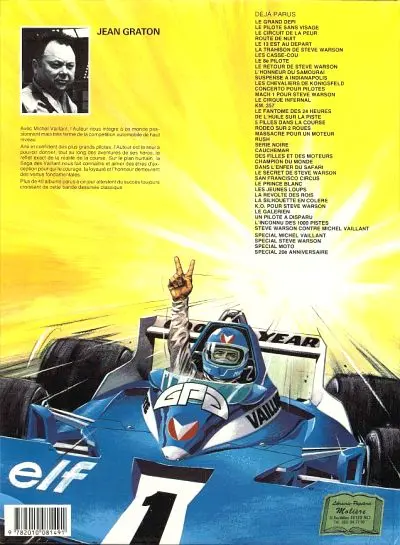 Verso de l'album Michel Vaillant Tome 38 Steve Warson contre Michel Vaillant