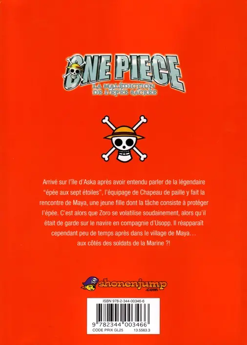 Verso de l'album One Piece La Malédiction de l'épée sacrée 1