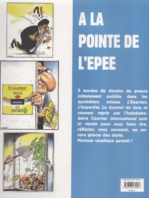 Verso de l'album À la pointe de l'Épée Vincent L'Épée - 5 ans de dessins de presse