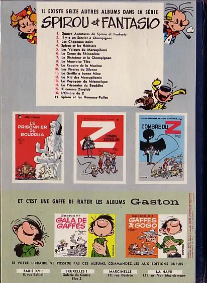 Verso de l'album Spirou et Fantasio Tome 17 Spirou et les hommes-bulles