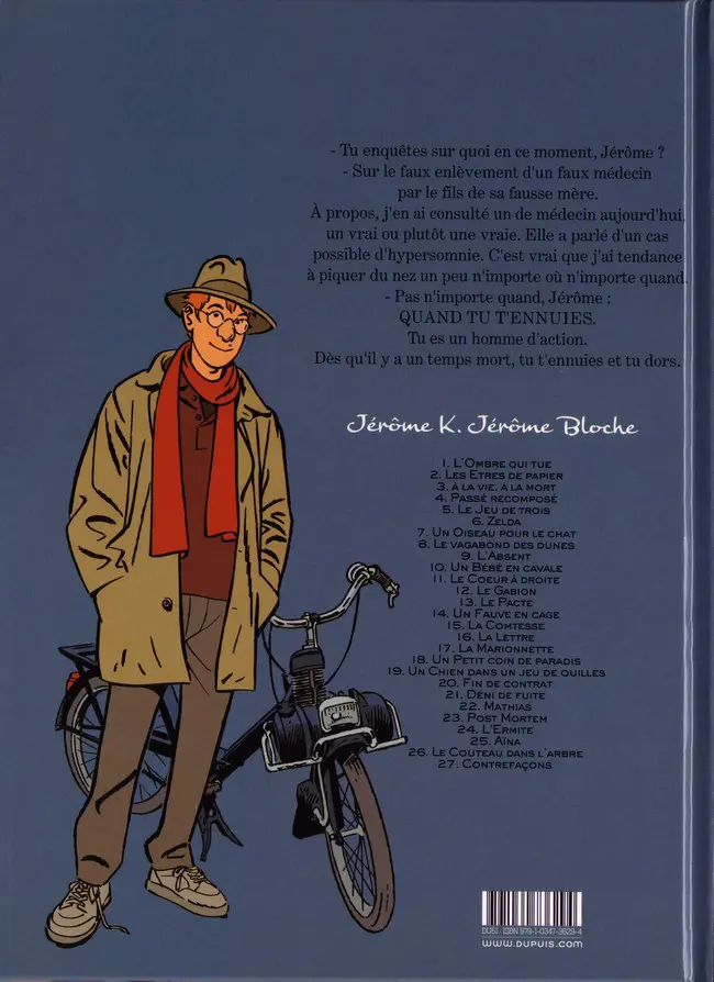 Verso de l'album Jérôme K. Jérôme Bloche Tome 27 Contrefaçons