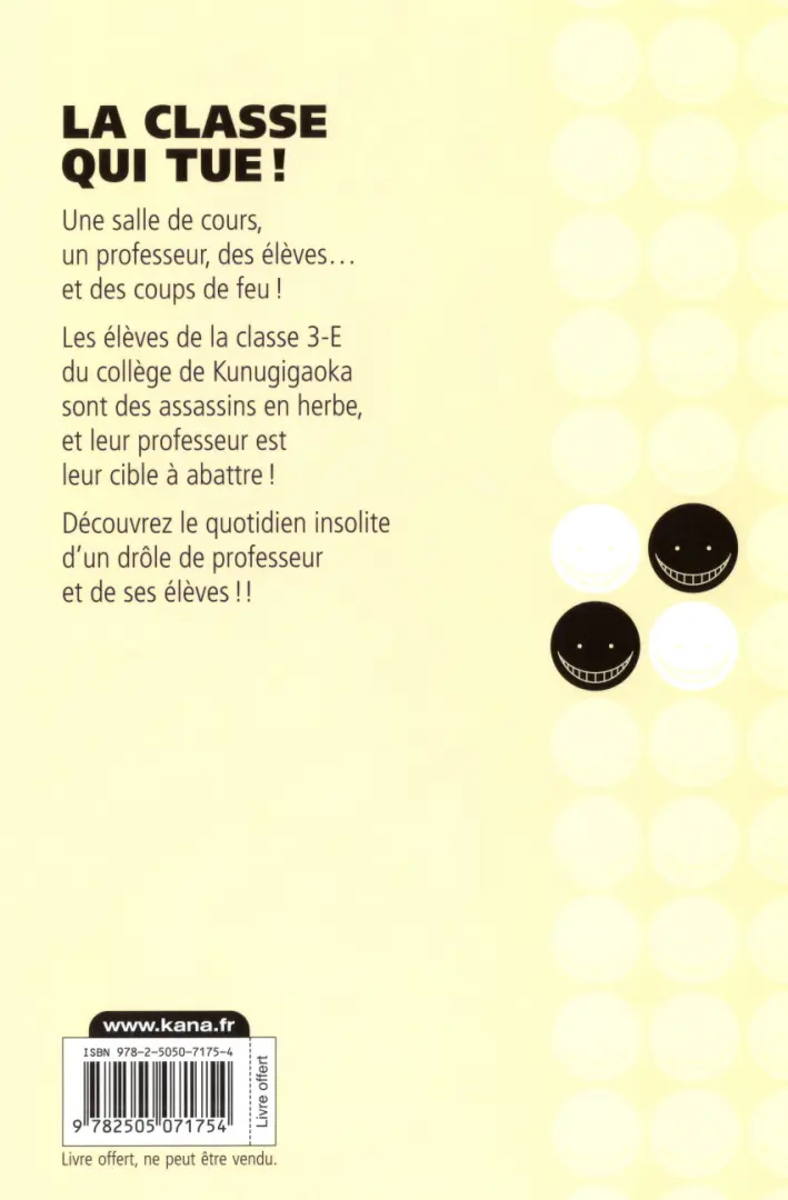 Verso de l'album Assassination classroom 1 Assassinat