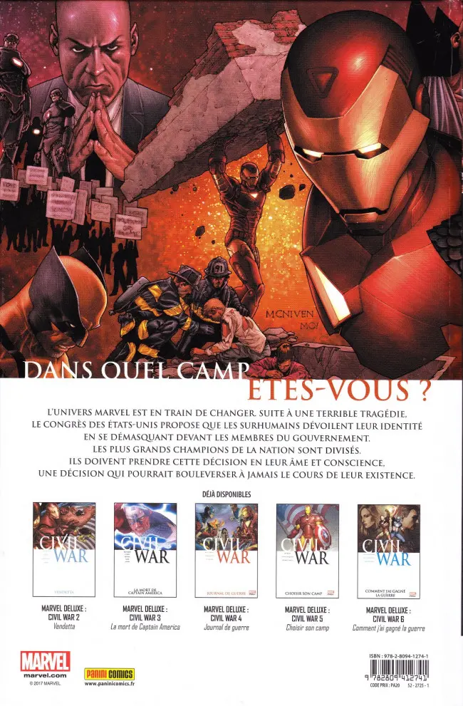 Verso de l'album Civil War Tome 1 Guerre civile