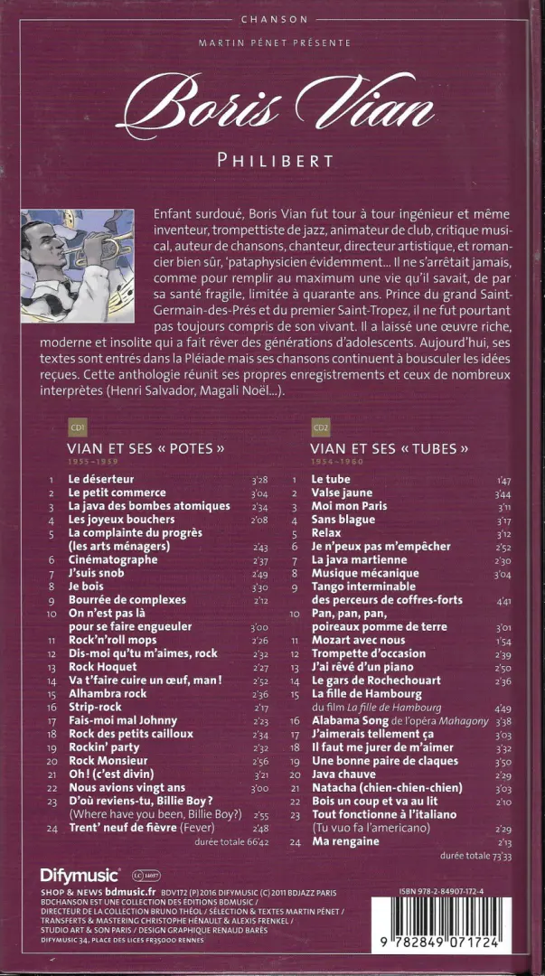 Verso de l'album BD Chanson Boris Vian