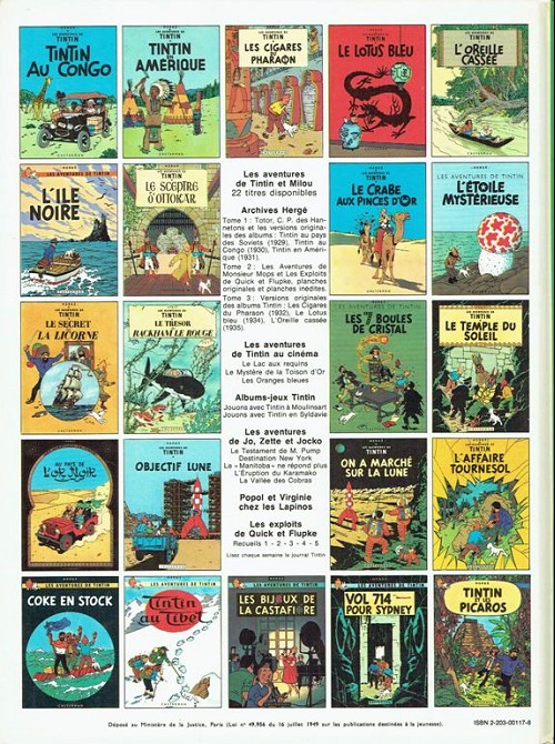 Verso de l'album Tintin Tome 18 L'affaire Tournesol