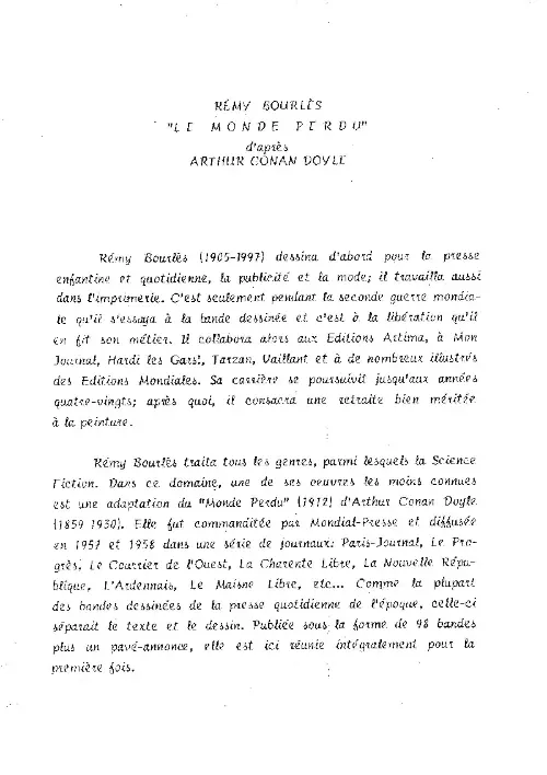 Verso de l'album Le Monde perdu
