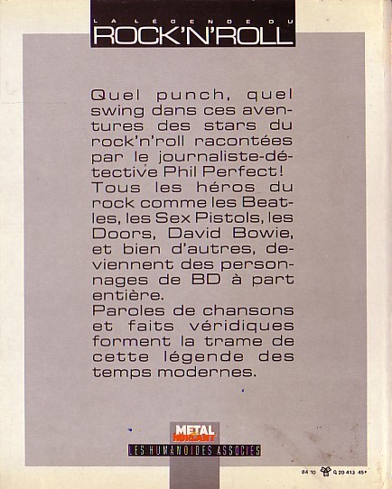 Verso de l'album Phil Perfect Tome 6 La légende du Rock'N'Roll