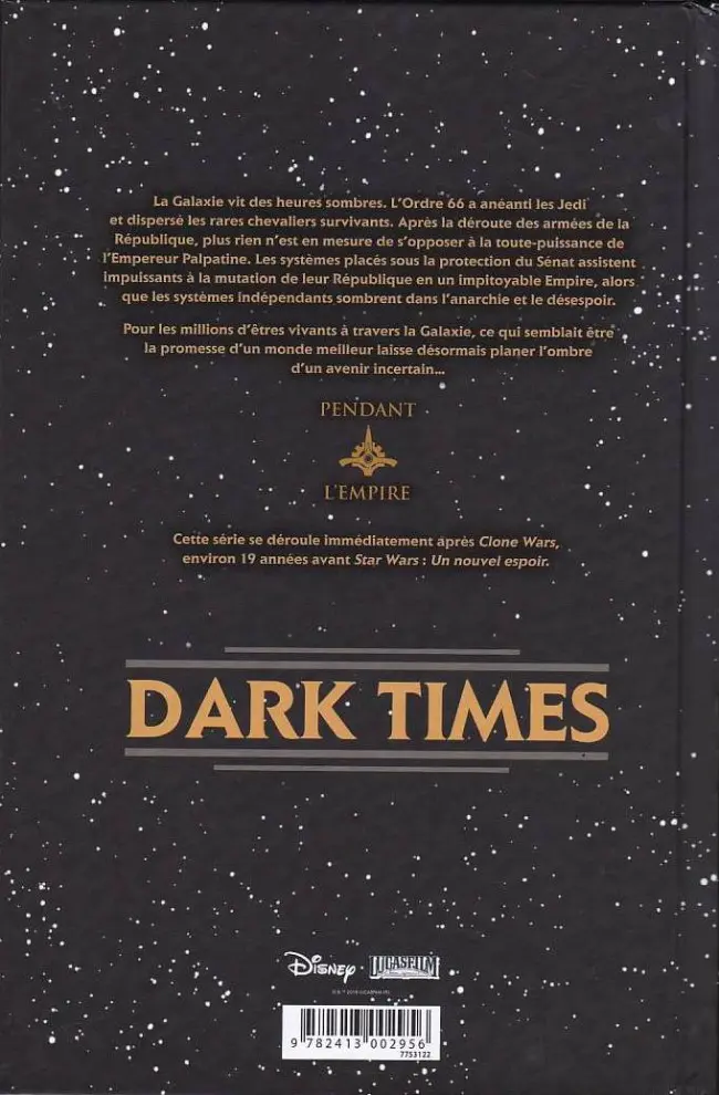 Verso de l'album Star Wars - Dark Times Intégrale I