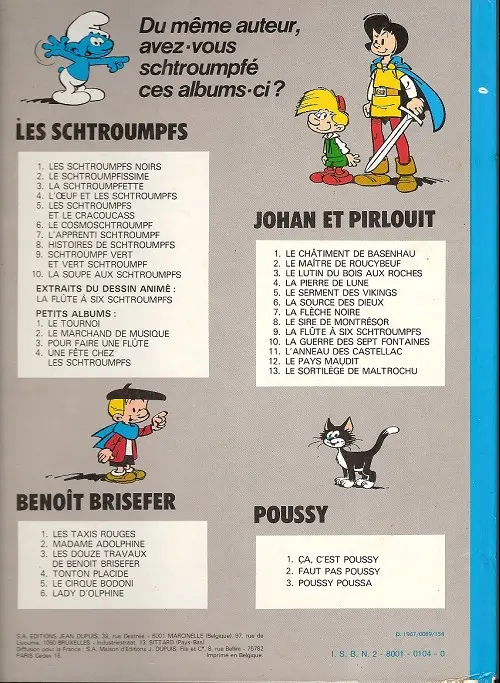 Verso de l'album Johan et Pirlouit Tome 10 La guerre des 7 fontaines