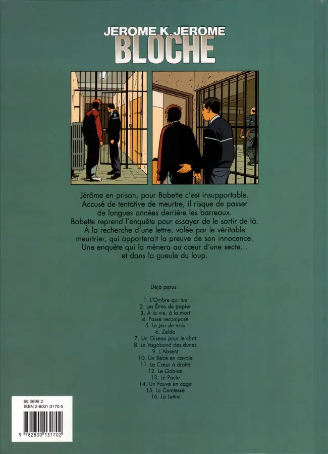 Verso de l'album Jérôme K. Jérôme Bloche Tome 16 La lettre