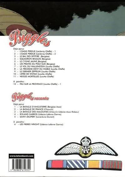 Verso de l'album Biggles raconte Tome 4 Roland Garros