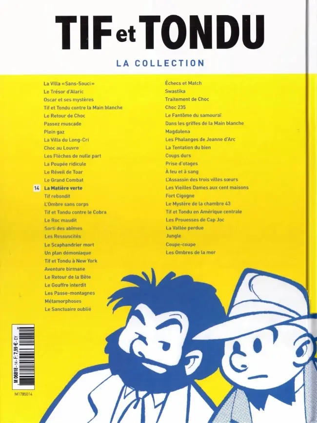 Verso de l'album Tif et Tondu La collection Tome 14 La Matière verte
