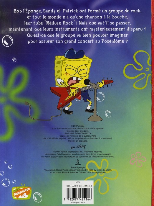 Verso de l'album Les Histoires de Bob l'éponge Tome 4 Bob rocker