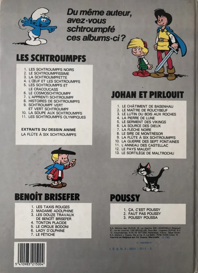 Verso de l'album Les Schtroumpfs Tome 4 L'œuf et les schtroumpfs
