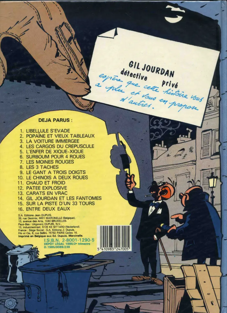 Verso de l'album Gil Jourdan Tome 15 Sur la piste d'un 33 tours