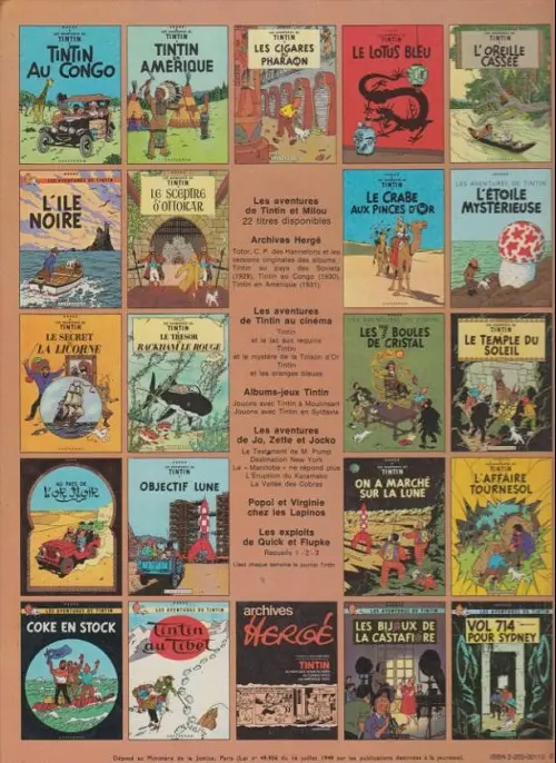 Verso de l'album Tintin Tome 11 Le Secret de la Licorne