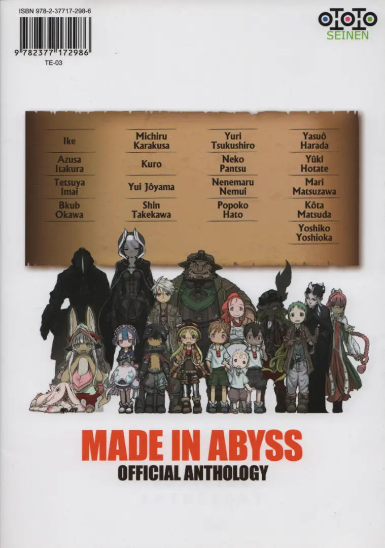 Verso de l'album Made in Abyss Official anthology : les incorrigibles caverniers