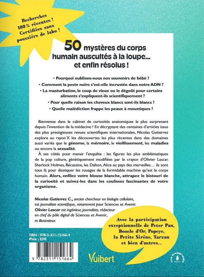 Verso de l'album 50 petits et grands mystères du corps humain