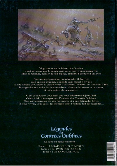 Verso de l'album Légendes des contrées oubliées Encyclopédie - Jeu de Rôles
