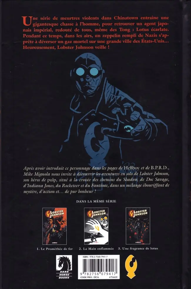 Verso de l'album Lobster Johnson Tome 3 Une fragrance de lotus