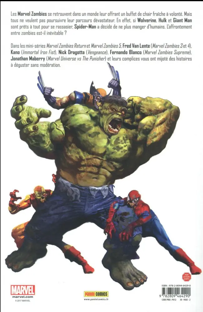 Verso de l'album Marvel Zombies Tome 3 Opération antidote