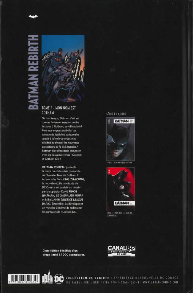 Verso de l'album Batman Rebirth Tome 1 Mon nom est Gotham