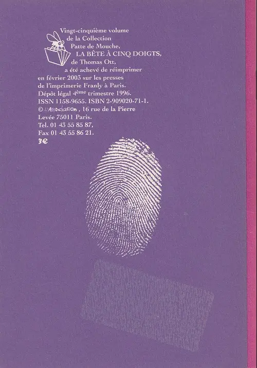 Verso de l'album La Bête à cinq doigts