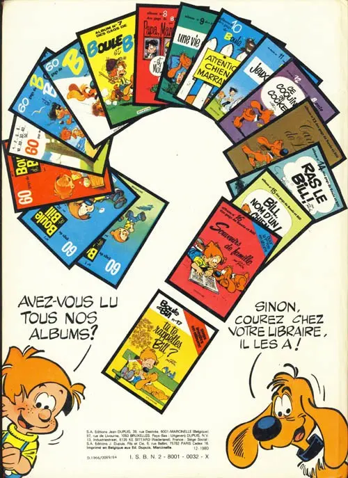 Verso de l'album Boule & Bill Tome 3 60 gags de Boule et Bill