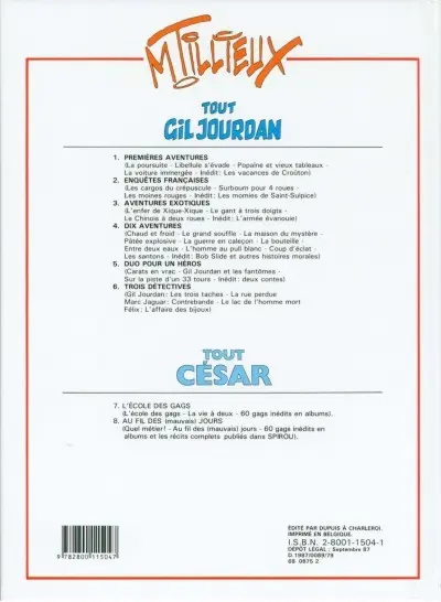 Verso de l'album Gil Jourdan Tout Gil Jourdan Tome 6 Trois détectives