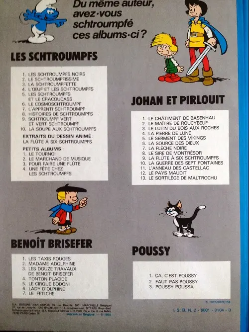 Verso de l'album Johan et Pirlouit Tome 10 La guerre des 7 fontaines