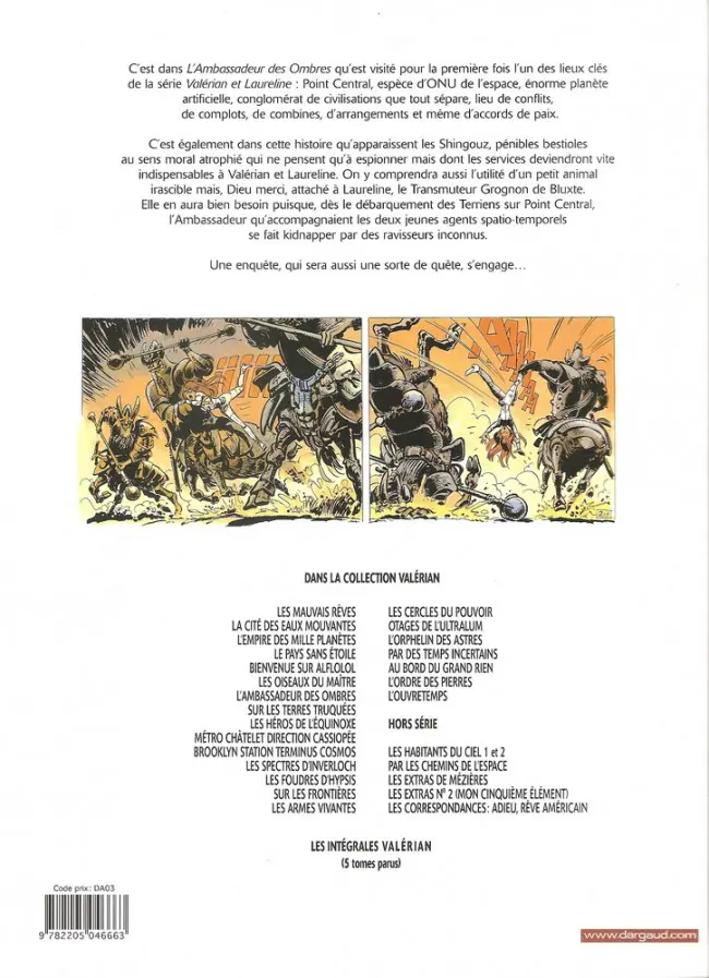 Verso de l'album Valérian Tome 6 L'ambassadeur des ombres