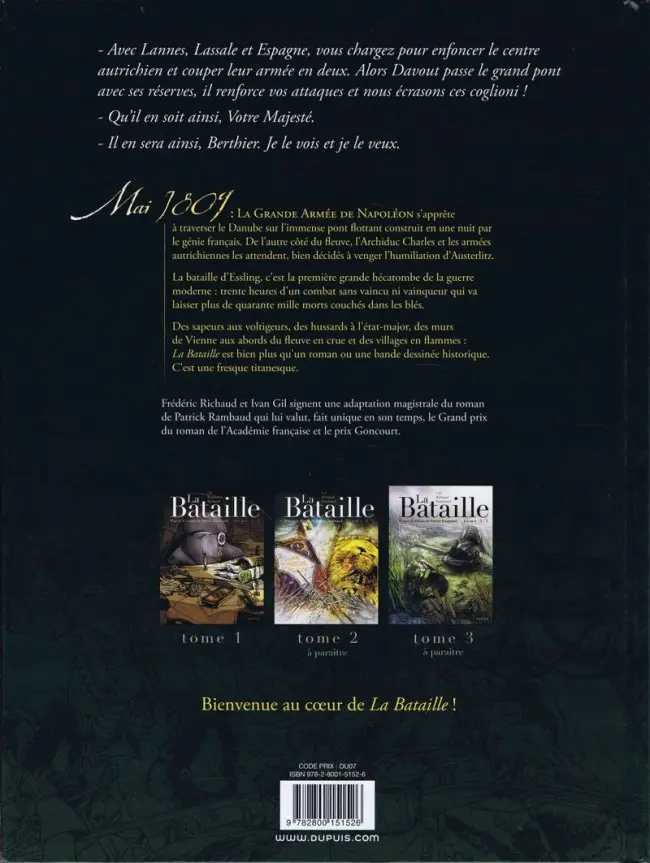 Verso de l'album La Bataille Tome 1/3