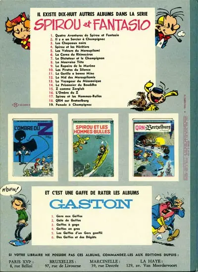 Verso de l'album Spirou et Fantasio Tome 19 Panade à Champignac