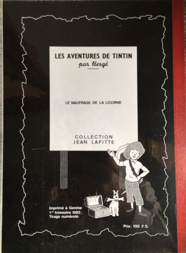 Verso de l'album Tintin Le naufrage de la Licorne