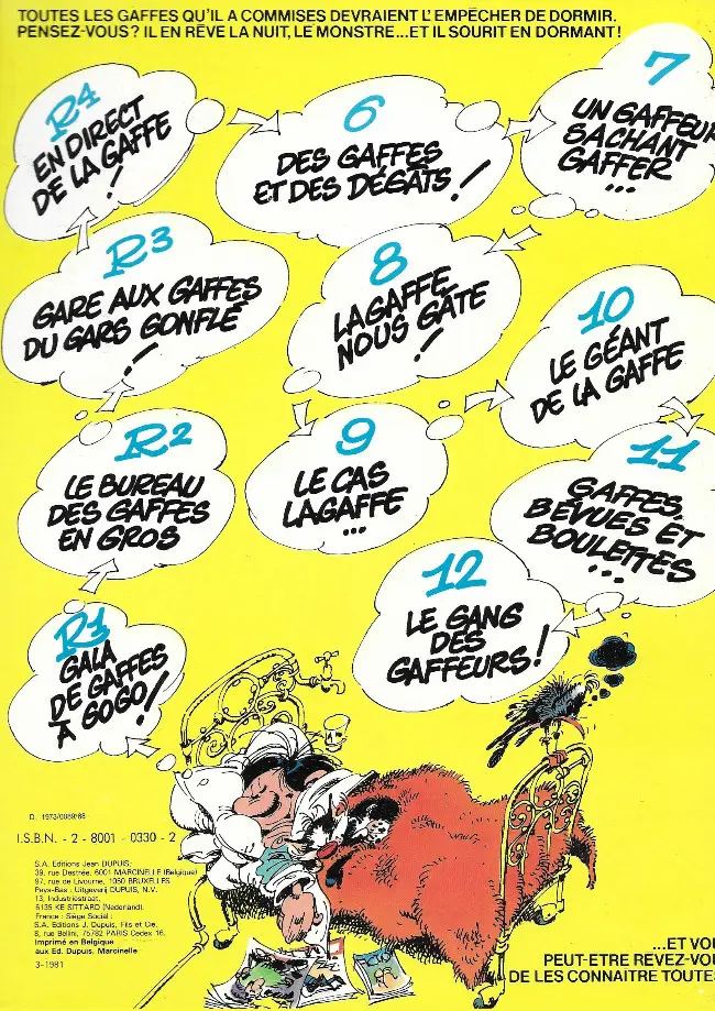 Verso de l'album Gaston Tome 11 Gaffes, bévues et boulettes