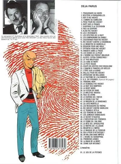 Verso de l'album Ric Hochet Tome 39 Le disparu de l'enfer