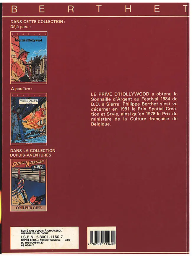 Verso de l'album Le Privé d'Hollywood Tome 1