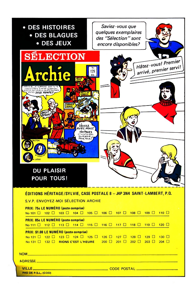 Verso de l'album Les copains et copines d'Archie N° 2 Mlle Beazly - Fanatique de la bouffe