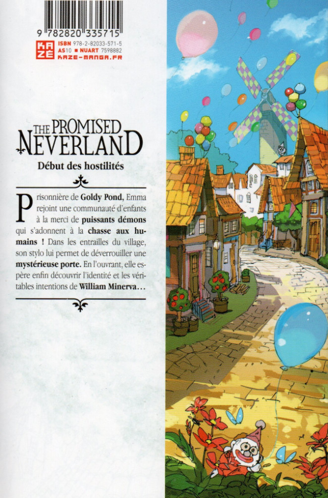 Verso de l'album The Promised Neverland 9 Début des hostilités