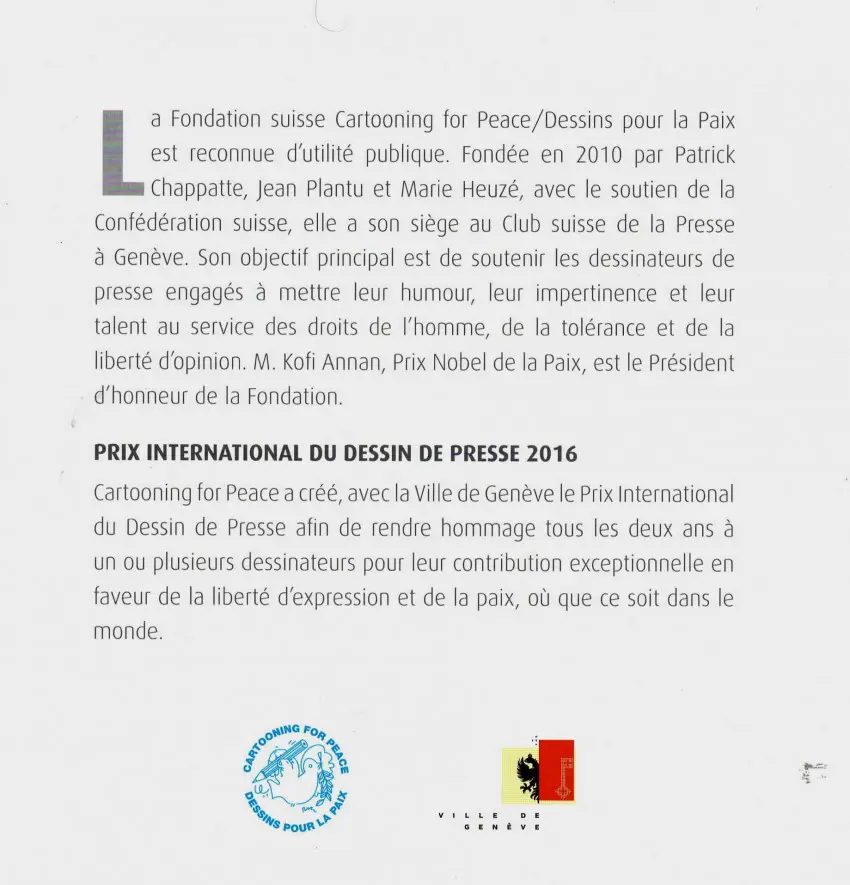 Verso de l'album Dessins pour la paix 2016