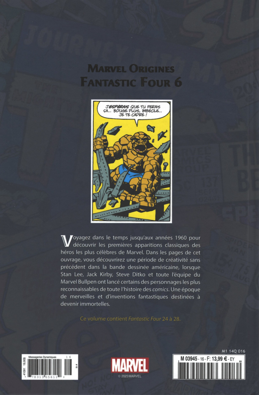 Verso de l'album Marvel Origines N° 16 Fantastic Four 6 (1964)
