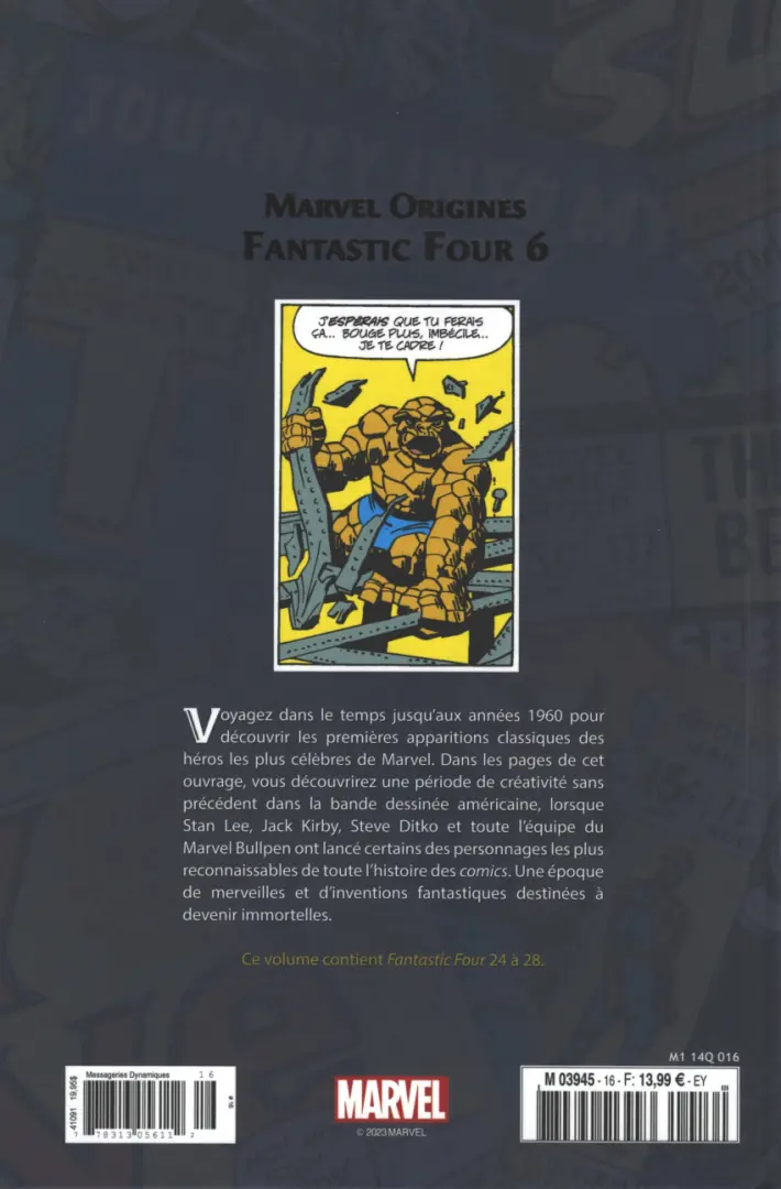 Verso de l'album Marvel Origines N° 16 Fantastic Four 6 (1964)